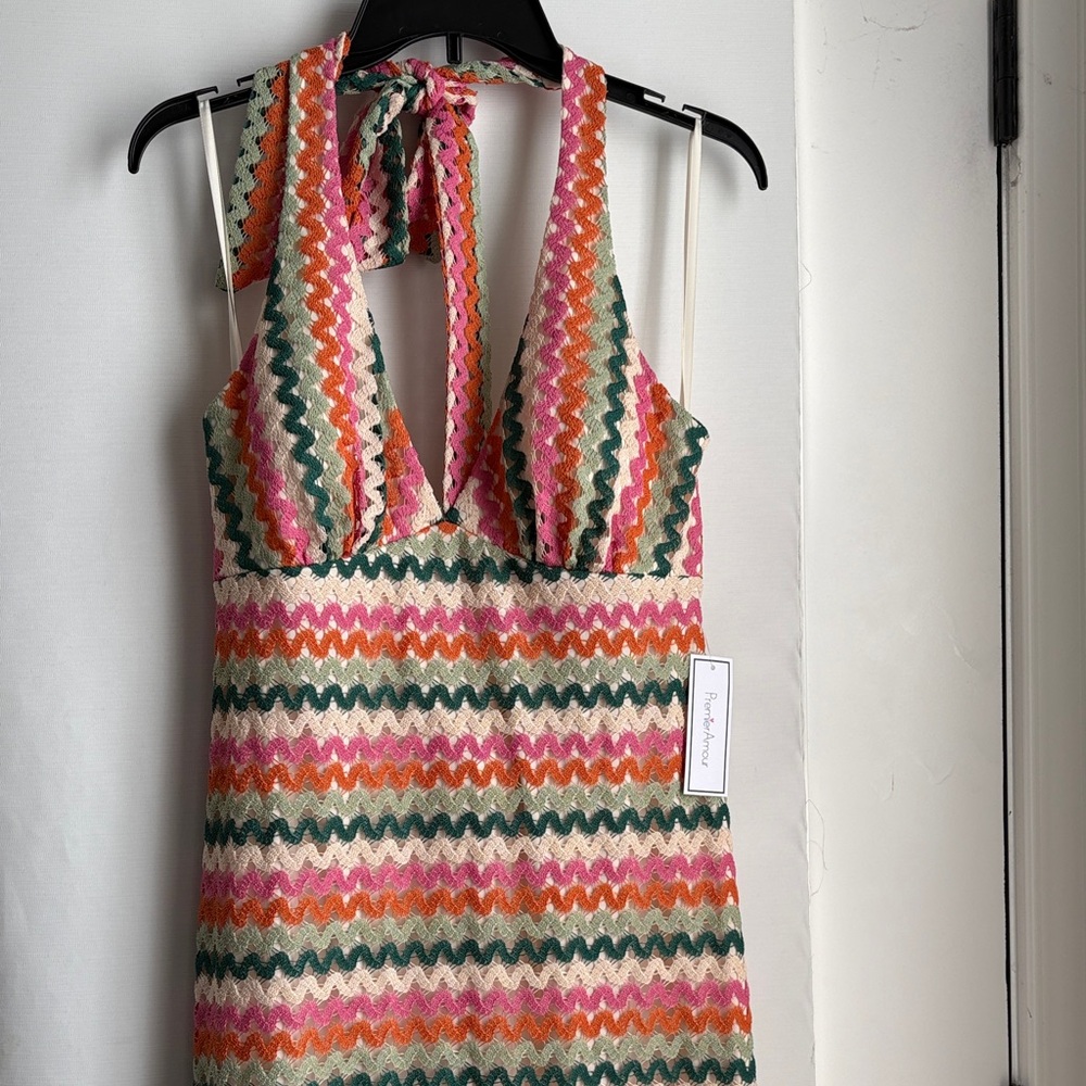 Colorful Zigzag Halter Maxi Dress